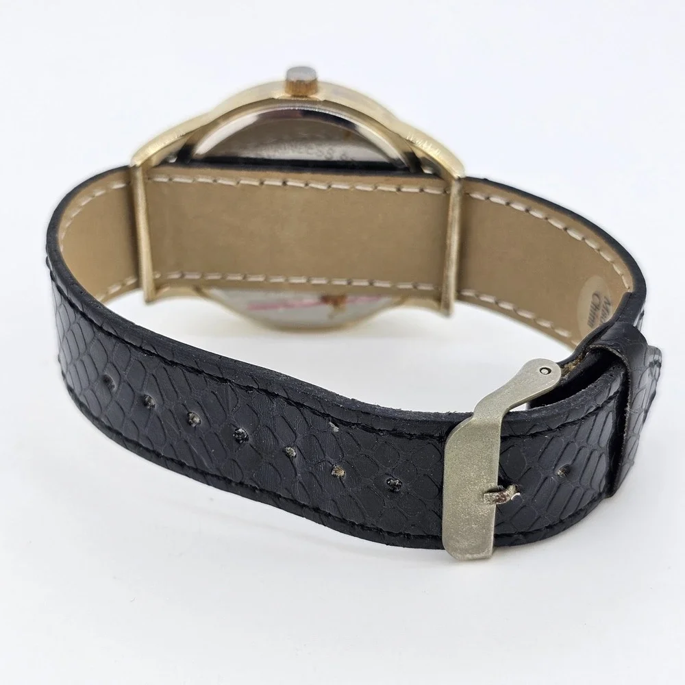 40MM Women's Watch Animal Print Dial Black Faux Leather‎ Band New Battery